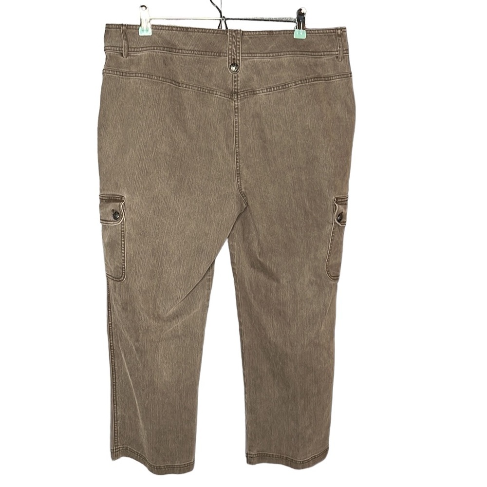 St. John Green Cargo Pants‎ Straight Crop Jeans Cotton Stretch Size 14 High Rise - Picture 2 of 9